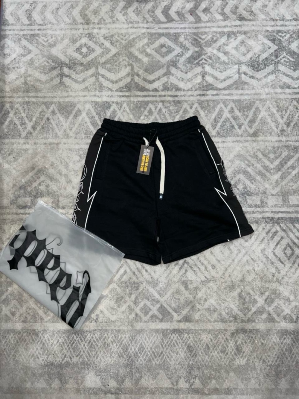 Men's Black Athletic Shorts with White Accent Trim